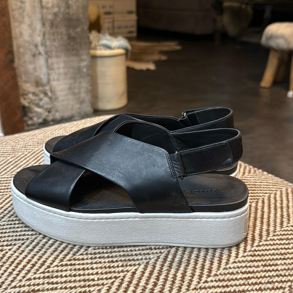 Vince black sandal with white platform soles